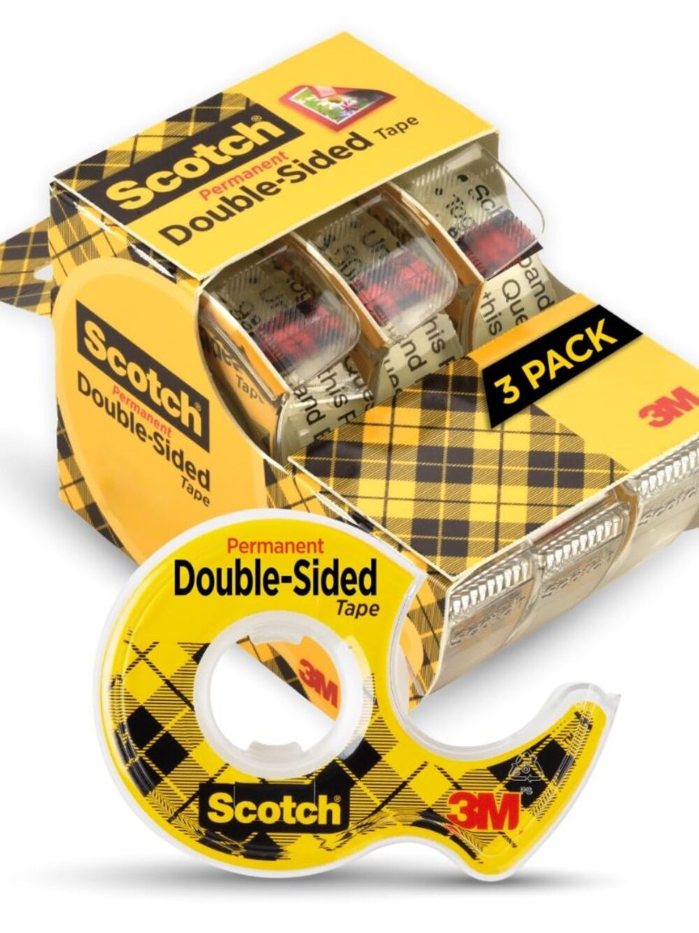 Double-Sided Tape, 1/2 in x 250 in 12.7 mm x 6.35 m, 3 Pack